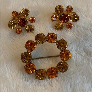 Vintage Set - Austrian Circle Brooch and Earrings Set